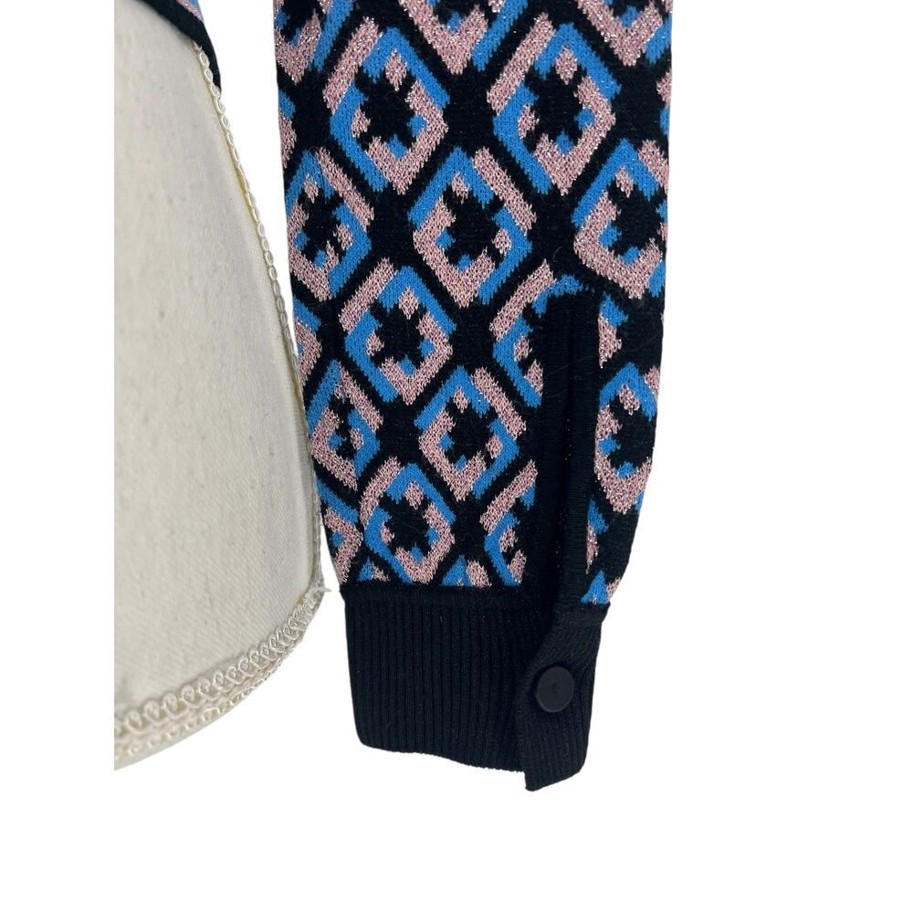 Diane von Furstenberg Merino Wool Blend Cropped Metallic Printed Sweater - Picture 12 of 13